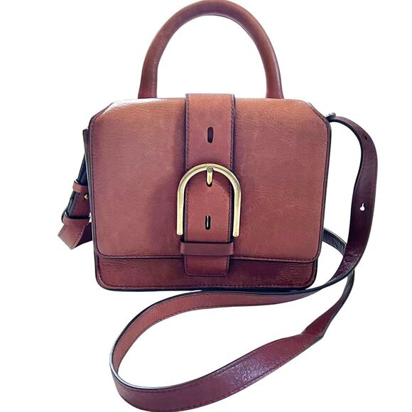 Fossil Wiley Mini Crossbody Bag Brown Leather Top Handle Purse Small Satchel - Picture 1 of 16